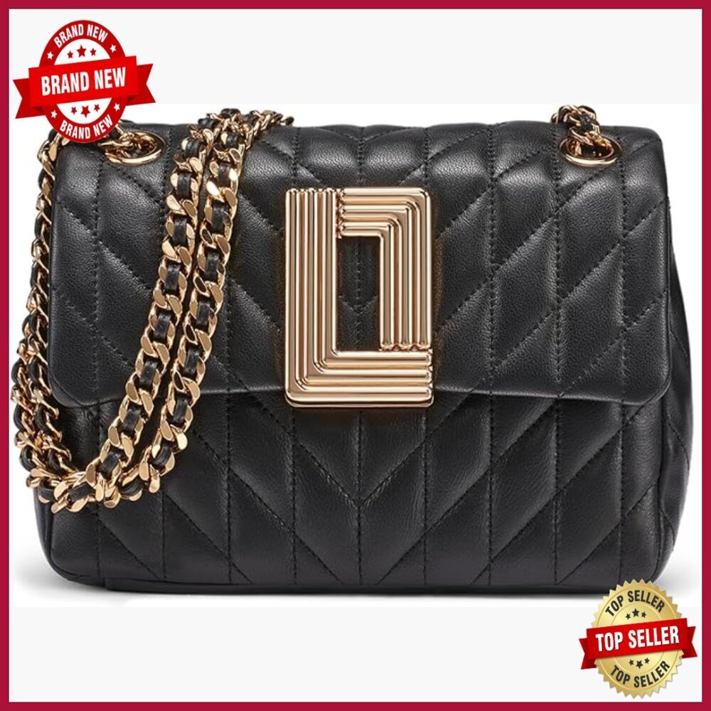 Leather Crossbody Bag with Chain Strap, Magnetic Closure, Medium Size